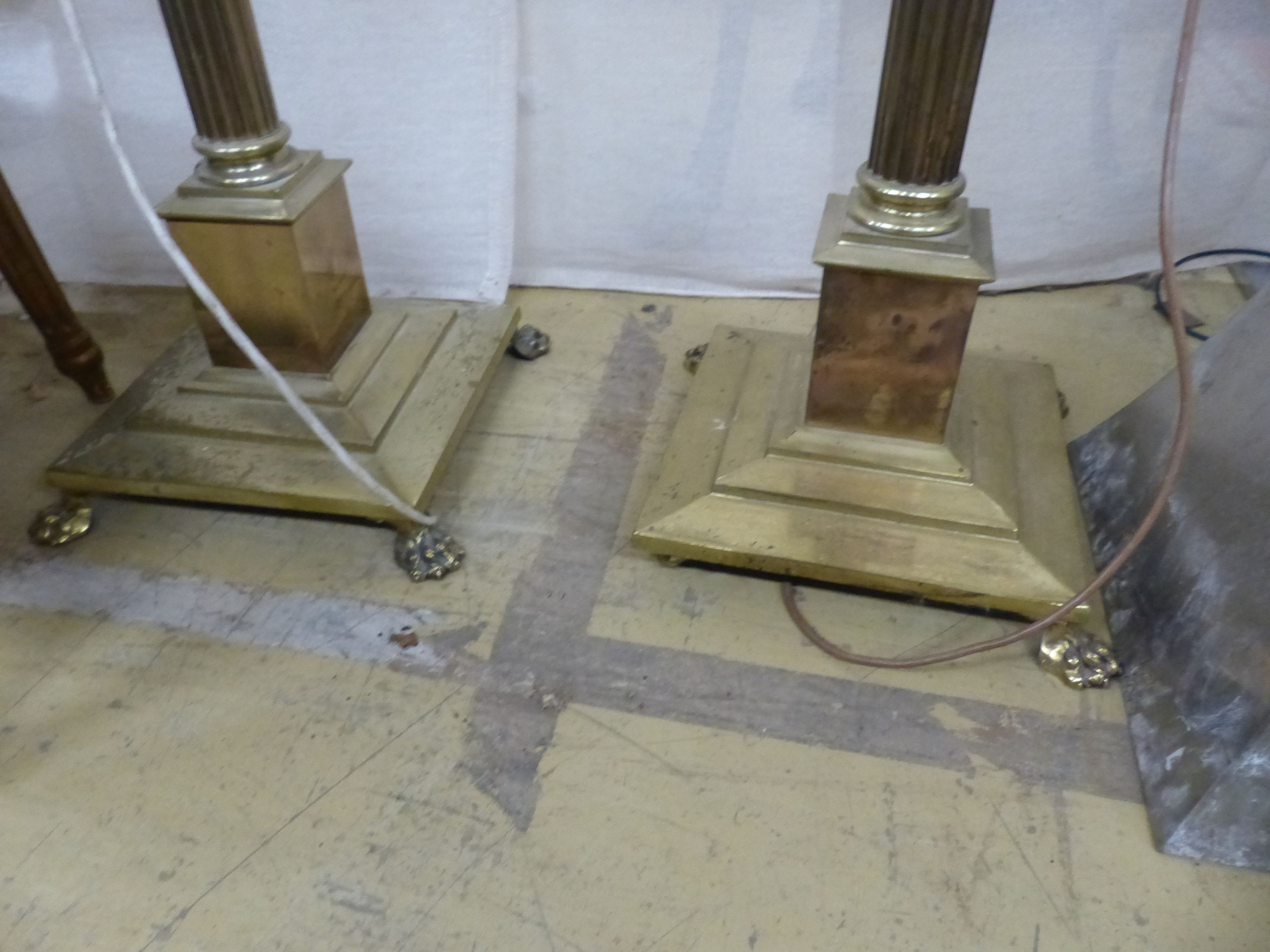 A pair of Corinthian column lamp standards, H.160cm